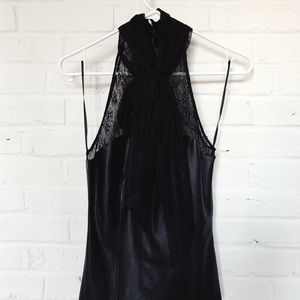 Leather & Lace neck bow blouse